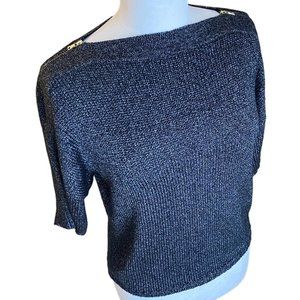 Gap Black Silver Metallic Gold Zip Shoulder Shiny Event Cocktail Party Sweater-M